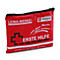 Trousse de premiers secours rouge avec fermeture éclair, marquée 'ERSTE HILFE' et logos d'entreprise.