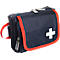 Trousse de premiers secours bleu foncé avec croix blanche et accents rouges.