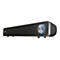 Schwarze, längliche Trust Soundbar mit leisuchtendem blauen Drehknopf auf der rechten Seite.