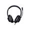 Schwarzes On-Ear-Headset mit gepolsterten Ohrmuscheln und verstellbarem Mikrofonarm vor weißem Hintergrund.