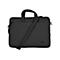 Schwarze Laptop-Tasche mit Tragegriffen und Schultergurt vor neutralem Hintergrund.