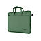 Eine grüne, flache Laptoptasche mit Tragegriffen vor weißem Hintergrund.