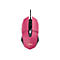 Eine rosa Gaming-Maus mit schwarzem Kabel und beleuchtetem GXTrust-Logo auf weißem Hintergrund.