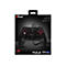 Manette de jeu noire sur fond noir, boutons rouges, câble, texte : Trust, YULA, USB Wired.
