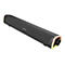 Schwarze Soundbar mit Knopf und LED-Lichtern. Auf der Oberseite ist ein Logo zu sehen.