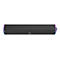 Schwarzer Soundbar mit Stofffront und farbigen Akzenten. An der Front ist das Logo des Herstellers zu sehen.