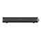 Schwarze Soundbar mit Textilfront, Trust-Logo und seitlicher LED-Beleuchtung vor weißem Hintergrund.