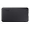 Schwarze, rechteckige Powerbank mit diagonalem Streifenmuster und eingeprägtem Trust-Logo.
