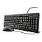Schwarzes kabelgebundenes Tastatur-Maus-Set von Trust vor neutralem Hintergrund.