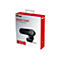 Eine Produktverpackung der Trust Tyro Full HD Webcam. Das Produkt ist auf der Verpackung abgebildet. Zu sehen sind Text wie "Video Chat", "Full HD Webcam" und Icons für Autofokus, Mikrofon und Stativ.