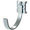 Metal hook, curved with rectangular bracket and screw.