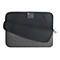 Graue Laptoptasche mit schwarzer Innenseite. GeÃ¶ffnet, mit ReiÃŸverschluss und Label.