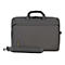 Dunkelgraue Laptoptasche mit Tragegriff und Schulterriemen. Auf der Tasche steht Tucano.