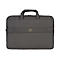 Dunkelgraue Laptoptasche mit Griff und kleinem Logo, mit horizontalem Band.