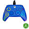Manette Xbox bleue avec lumières LED colorées.