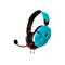 Türkis-rotes Headset mit Mikrofon vor weißem Hintergrund.