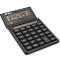 Black calculator with number display, numbers from 1 to 12. Buttons with functions.