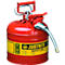 Red safety can with handle, spout, and yellow label with text.