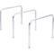 Three silver, curved bike racks against a white background.
