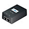Schwarzer Power-over-Ethernet-Adapter. Oben Logo und Schriftzug 'Power Active', darunter zwei Anschlüsse.