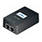 Schwarzes PoE-Gerät mit LAN- und PoE-Anschlüssen. Text: Power Active, LAN, POE. Mit Logo.