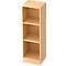 A tall, open bookcase made of light wood, with three shelves. The cabinet stands against a neutral background.