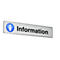 Informationsschild mit blauem I-Symbol und schwarzem Schriftzug Information auf hellem Grund.
