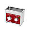 Ultrasonic cleaner with red front, two knobs, and EMAG logo.