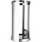A cylindrical paper towel holder made of shiny metal. It has a round base, open sides, and a top rim.