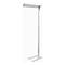 Lampe sur pied blanche avec une tête rectangulaire, reposant sur une base rectangulaire simple.