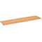 Long, rectangular shelf, wood look, on white feet.