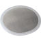 Round metal sieve with white frame. It has a close-meshed pattern.