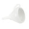 White funnel with handle on a white background. Conical shape, narrow spout.