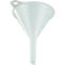 White funnel with a hole, tapering to a point. For filling liquids.