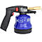 Gasbrenner, schwarz und blau, mit rotem Knopf. Goldfarbener Brennerkopf. Aufschrift 'LASER 3000'.