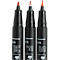Three black felt-tip pens with red tips. The tips are of different thicknesses.
