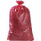 A filled red plastic bag. The bag is tied at the top.