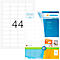 Blau-grünes Produktinformationsblatt mit Logos, QR-Code und verschiedenen Etikettengrößen.