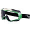 Lunettes de protection avec des accents verts, un bandeau noir et l'impression "VU".