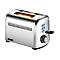 Moderner, silberner Unold Toaster mit glänzendem Edelstahlgehäuse und leuchtend blauen Funktionsanzeigen.