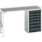 Unterbauwerkbank Bott verso, Linoleum-Platte, 7 Schubladen, B 1500 x T 600 x H 930 mm, Lichtgrau / Anthrazitgrau