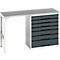 Unterbauwerkbank Bott verso, Linoleum-Platte, 7 Schubladen, B 1500 x T 600 x H 930 mm, Lichtgrau / Anthrazitgrau