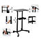 Black height-adjustable standing desk. Details show the adjustable features.