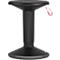 Black standing stool with round seat and red loop.
