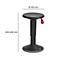 Black standing stool with round seat, red adjustment lever and height indication. Diameter 330 mm, height 450-630 mm.