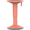 Coral-colored standing stool with round seat and handle. An adjustable stool that adapts to different heights.