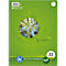 Grünes Notizbuch, Spirale, Baumkrone, Text 'green', 'Blauer Engel'-Logo, '22'.