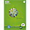 Grünes Notizbuch mit Spiralbindung. Auf dem Cover ein runder Ausschnitt mit Blick in Baumkronen. Darunter steht "green".