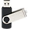 A black USB stick with a silver swivel mechanism.