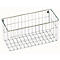 Metal basket for the wall, rectangular, grid structure. Silver-colored, empty.